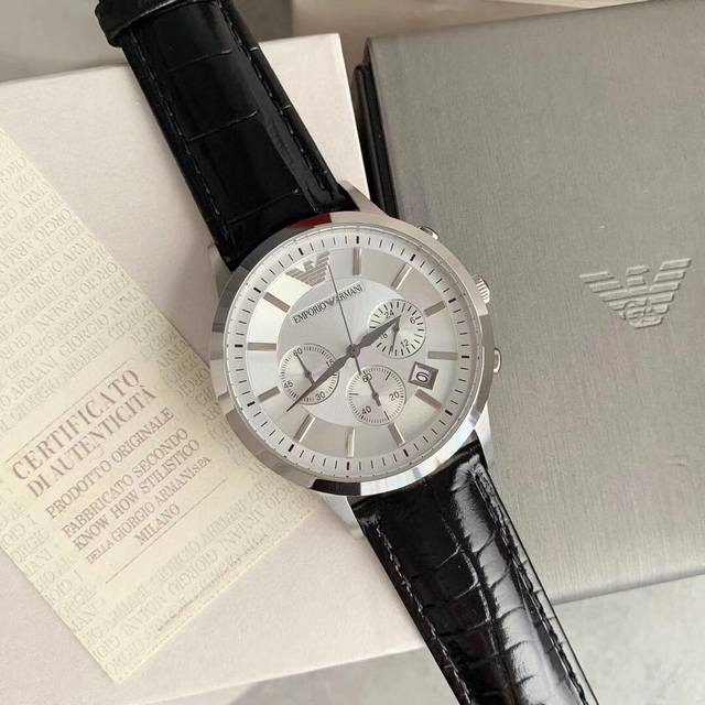 Original brand Armani model: Ar2458 white face ar2448 blue face Ar2434 black face imported quartz movement 'mineral reinforced glass mirror' stainless steel strap invisible double lock 'three eye timing date window:
