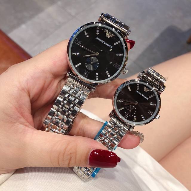 Popular and high-volume Armani couple watch, imported high-quality quartz movement with original butterfly clasp, 32mm for women and 40mm for men
