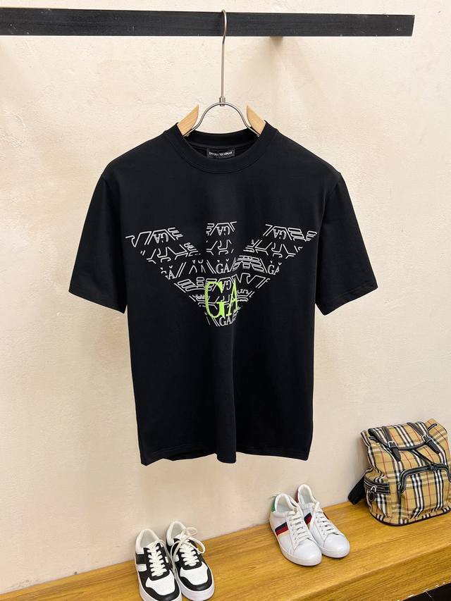 SS Armani Home Pure Cotton Latest Top Fabric Latest Version Armani GA Plush Logo Letter Printed Pattern Logo Fashionable Simple Trendy Short Sleeve, Top Quality Counter Original Short Sleeve, Top Manufacturing Technology Imported Fabric, Unique Desig