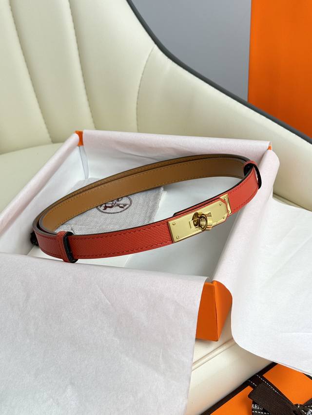 Hermes Women's Belt Full Package 1.8Mm Women's Kelly Top Original Single Factory Imported Leather Counter Hardware K Gold Platinum Rose Gold Length Adjustable Counter Same Classic Style