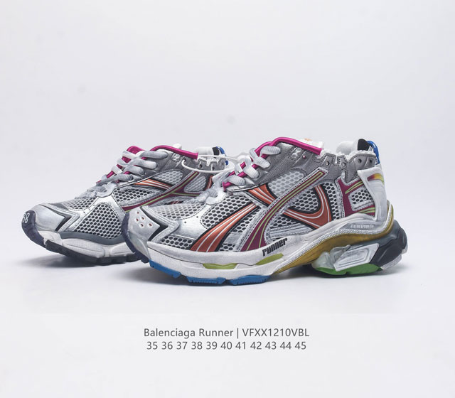 Balenciaga Balenciaga Runner Dad Shoes Comfortable Sports Running Shoes Non Leather Sports Shoes Mesh Material Wear Effect Shoe Head Edge Printed Size Back Floating Size Outer Printed Runner Logo Shoes
