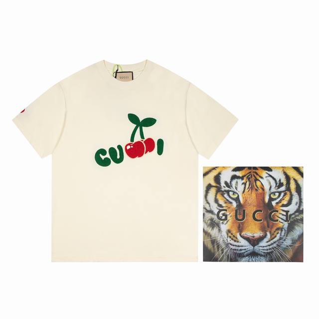 Style number A65-1, size XS-S-M-L. Top version Gucci, Beverly Hills cherry letters, embroidered logo, short sleeves, high version, high version, original fabric, high version, high-quality customization, 260 grams high: