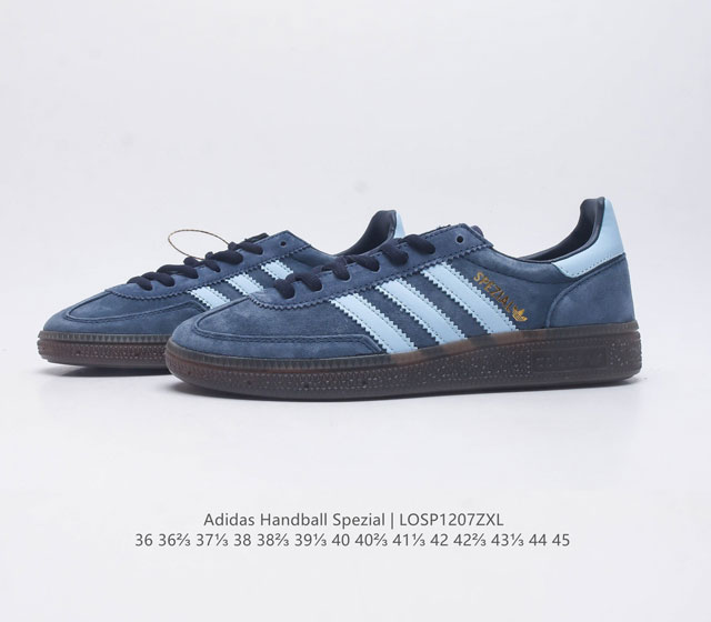 Adidas Handball Spezial Trifolium Academy Style Retro Casual Board Shoes, German Training Shoes, Rubber Bottom Soft Leather Classic Sports Shoes for Men and Women, Round Head Stitching and Splicing Design, Front Strap Tongue