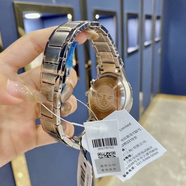 The true original Armani Renato series details can be seen in the quality, fashionable men's watch, noble steel prince, deep and elegant black large dial, three eye multifunctional business quartz watch, dial diameter 43Mm, dial thickness 11Mm, expor