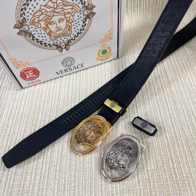 Product Name: Versace. Versace Automatic Belt Material: Original Leather Belt 100% Head Layer Leather Belt Guaranteed Genuine Leather, 24K Pure Steel Buckle, Counter Original Order Quality, Fine Craftsmanship, Fashionable Brand, Preferred Packaging f