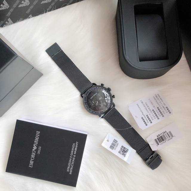 Original Armani Case Strap: Sand Black Official Website Model: AR11264 Case: 316L Stainless Steel Mirror: Reinforced Mineral Glass Strap: 316L Stainless Steel Mesh Buckle: Needle Buckle Size: 43: