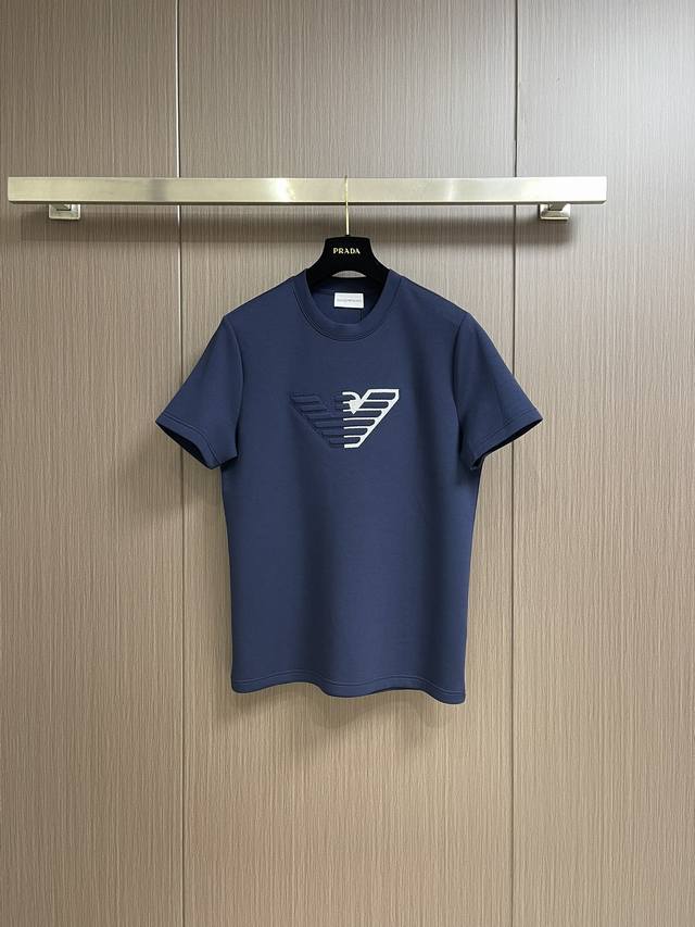 EA 2024 Armani new round neck T-shirt, made of high-quality imported fabric with solid color, featuring a contrasting front logo decoration. The latest design for spring and summer combines simplicity, atmosphere, and business leisure. Imported custo