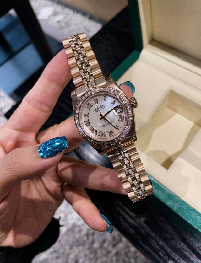 Watch Strap with Diamond Rolex Diary Series Classic Women's Solid Core Steel Belt - Original Buckle Imported Movement Red Book Hot Recommended Design Shows Unique Noble and Elegant Goddess temperament! 316 stainless steel case paired with Swarovski c