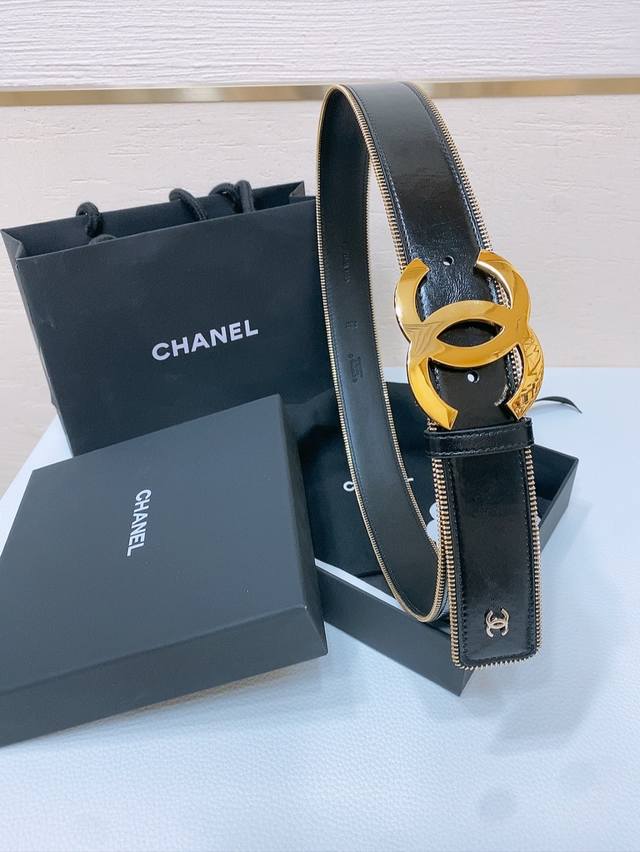 Chanel 24C brass metal imported shiny calf leather 4.0cm soft and delicate touch belt: