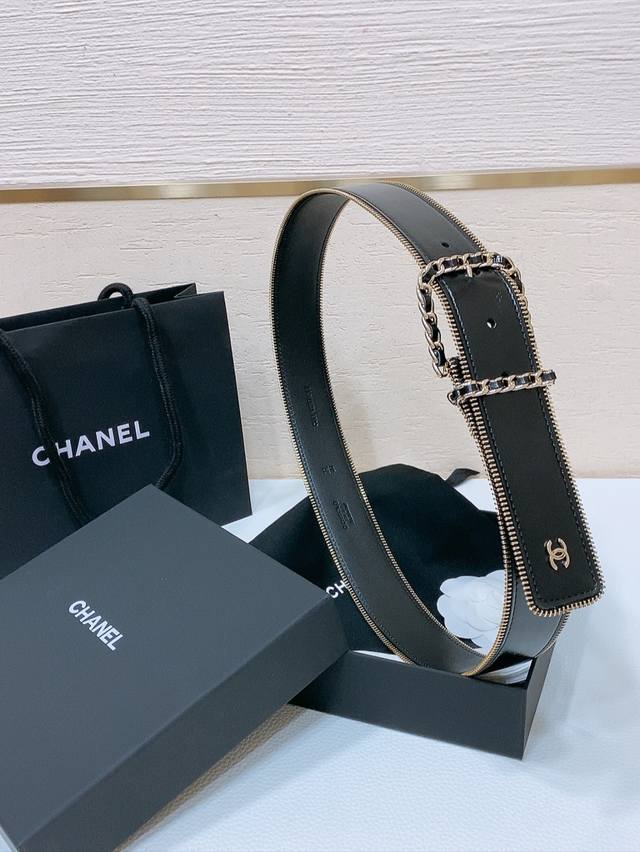 Chanel 24C brass metal imported shiny calf leather 4.0cm soft and delicate touch belt: