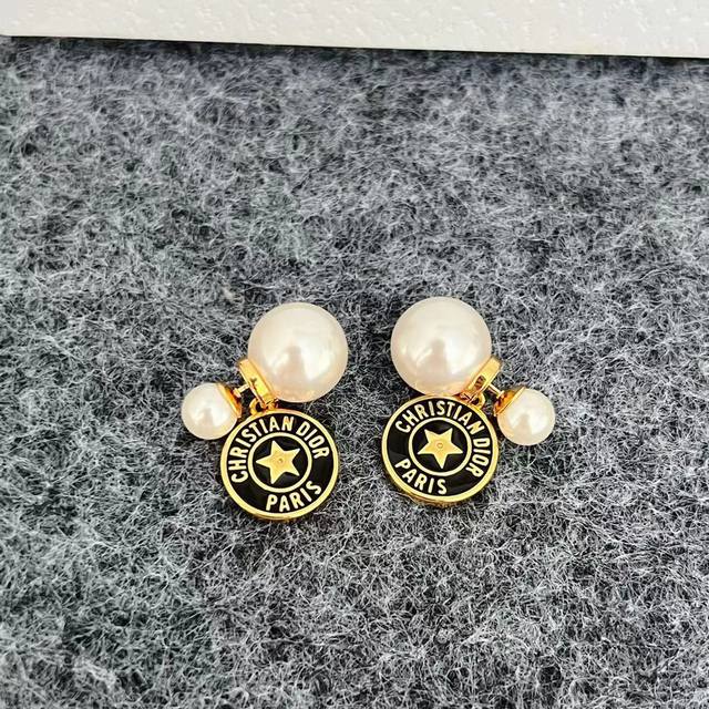 Dior Star Letter Pearl Earnail Same Material 925 Silver Needle