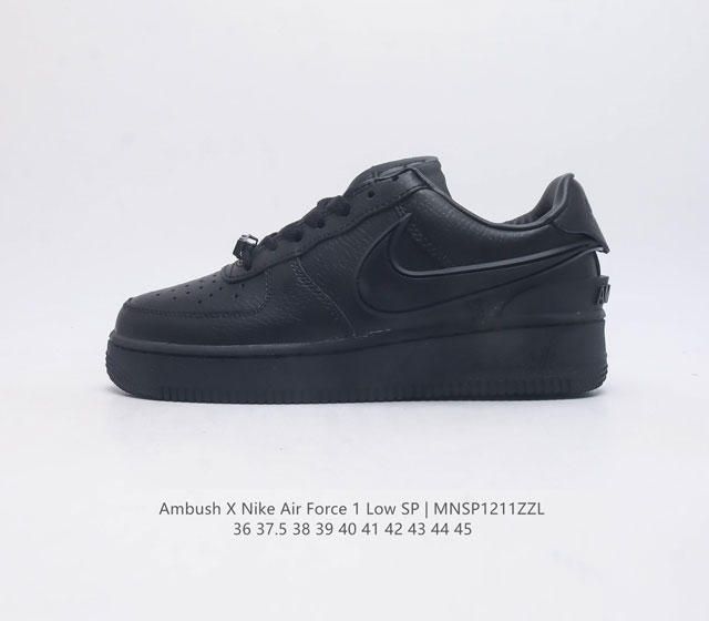 The Nike Air Force One Af1 low top casual sports board shoes Ambush X Nk Air Force 1 07 Low Sp Air Force One co branded iconic swoosh extends beyond the heel