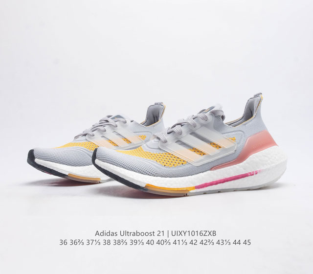 The Adidas Ultraboost 21, a low top, smooth running, shock-absorbing, and rebounding running shoe, is truly explosive for both men and women. It features a brand new appearance with a newly woven texture.