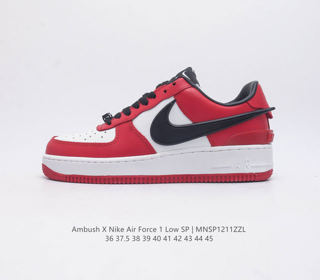 The Nike Air Force One Af1 low top casual sports board shoes Ambush X Nk Air Force 1 07 Low Sp Air Force One co branded iconic swoosh extends beyond the heel