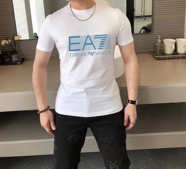 Armani Fat Gospel Original Men's Casual Short sleeved T-shirt, 2024 Spring/Summer New Product, Customized Top notch Logo Craftsmanship on the Chest, Paired with Whole Piece Detail Quality and Cutting Design are All First Class, Customized Imported Si