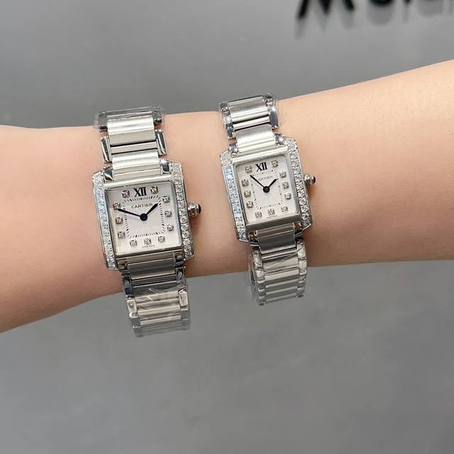 Platinum Diamond 20 Cartier French Tank Series Tankfrancaise, Swiss Quartz Movement, 316L Stainless Steel Case Chain, Tempered Crystal Mirror, Gemstone Ball Crown, Medium: Width 27Mm, Length 32mm