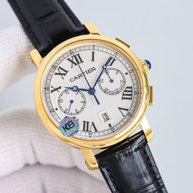 The white shell and gold shell Cartier new product VSRO0002 has made a hot debut, using the 7750 movement, which has the same function as the original version and has a timing function. It is made of 316 stainless steel and Italian calf leather with 