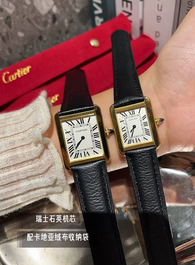 Tank entry-level watch Platinum Rui velvet bag Cartier tank series retro watch Tank series! Literal use of three-dimensional protrusion, 316L stainless steel version, couple watch, imported Swiss movement, medium size 27Mmx34