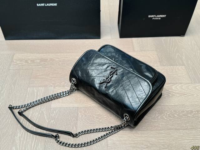 Folding box Ysl Saint Laurent niki diagonal cross bag for free heating, comfortable and comfortable, elegant and casual fashion, versatile size: 26 18 21 14