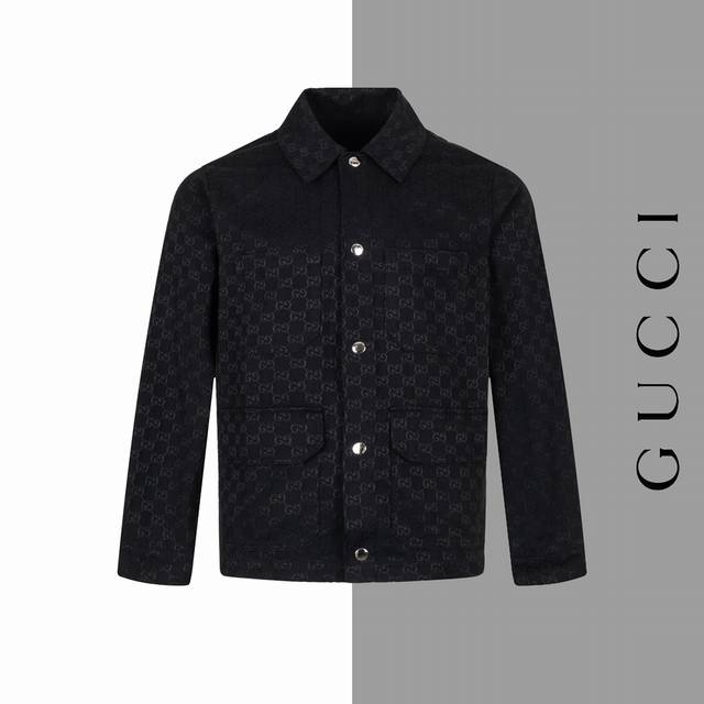 Style G96 Gucci Full Print Jacquard Collar Denim Coat GUCCI Counter Consistent Coat Fabric: Customized Original Dark Pattern Jacquard Bamboo Cotton Denim Fabric Craftsmanship: zp Consistent Full Print Jacquard Craftsmanship Finished Product Washed So