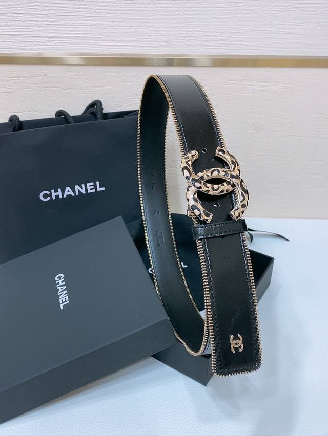 Chanel 24C brass metal imported shiny calf leather 4.0cm soft and delicate touch belt: