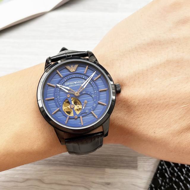 Unified Armani Men's Watch Song Weilong's Trendy Hollow Mechanical Watch with Unique Craftsmanship, Fashionable and Casual Transparent Heart, Rich in Modern Art, Exquisite Hollow Crown Logo Eagle shaped Hollow Dial Bar Fixed Nail Scale Matte Steel St