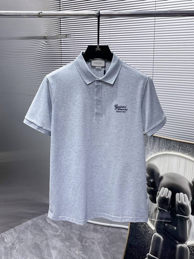 GUCCI 2024 new men's lapel short sleeved T-shirt polo shirt, high-end version! Customized fabrics for counters have high breathability and comfort, impeccable details, and brand element design concepts, reflecting high quality. Delicate and soft to t