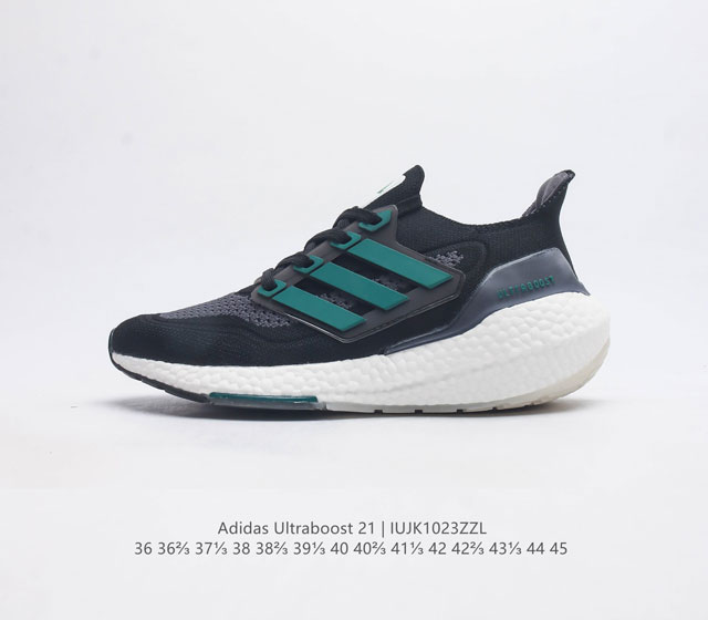 Adidas Ultraboost 21, a low top, smooth running, shock-absorbing, and rebounding running shoe, is showcased with a brand new appearance. It features a newly woven texture of prim