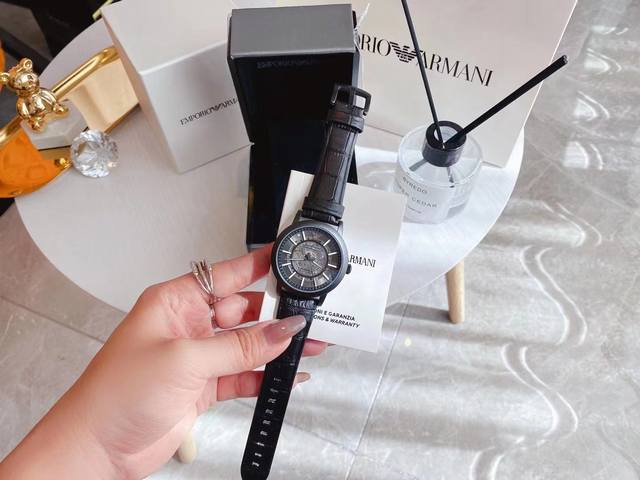 Armani Watch Men's Watch ar60007 with Unique Craftsmanship 316 Stainless Steel Header Trendy Hollow Design Rich in Modern Art Beautiful Hollow Italian Head Leather Strap Mineral Crystal Mirror Fully Automatic Mechanical Men's Watch Dial Size: 42: