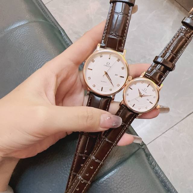 White shell gold shell steel strap 20 Omega boutique couple watch classic three needle design, noble and elegant gentleman style, excellent quality, hot selling throughout the city. Imported quartz movement, top-grade 316 stainless steel case, import