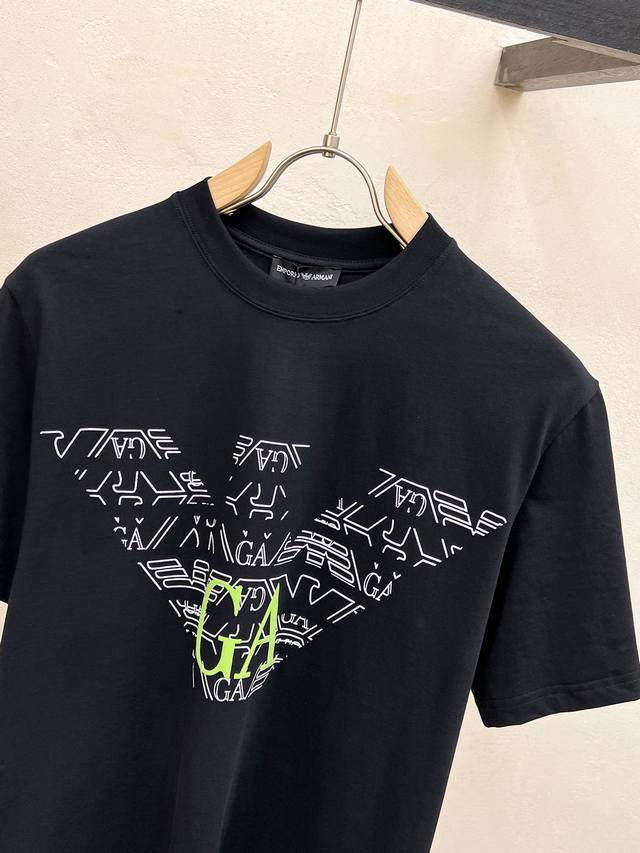 SS Armani Home Pure Cotton Latest Top Fabric Latest Version Armani GA Plush Logo Letter Printed Pattern Logo Fashionable Simple Trendy Short Sleeve, Top Quality Counter Original Short Sleeve, Top Manufacturing Technology Imported Fabric, Unique Desig