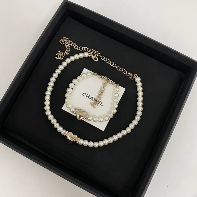 Chanel C Family Love Pearl Bracelet Necklace Same Material