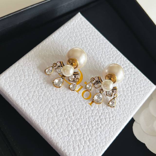 Dior Home Drip Diamond Pearl Earstuds Same Material 925 Silver Needle