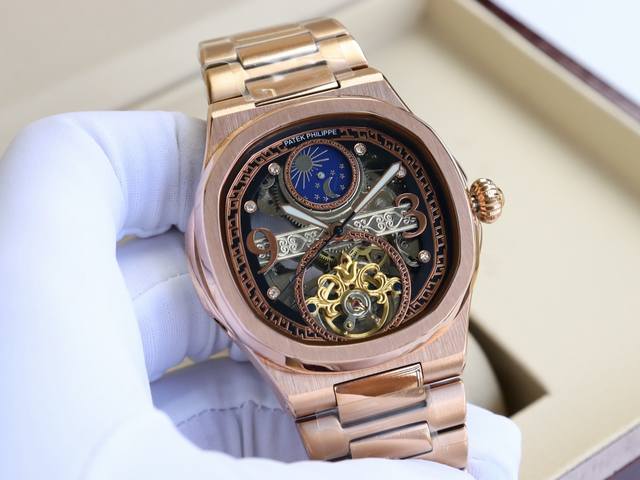 Steel Patek Philippe PP Men's Watch Top Edition 316L Stainless Steel Case, Strap Made of Imported Calfskin, Equipped with Fully Automatic Imported Mechanical Movement, Mineral Scratch Resistant Mirror Glass, Size: Diameter 42Mm, Thickness 12Mm, Exqui