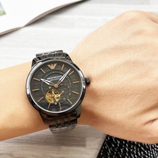 Unified Armani Men's Watch Song Weilong's Trendy Hollow Mechanical Watch with Unique Craftsmanship, Fashionable and Casual Transparent Heart, Rich in Modern Art, Exquisite Hollow Crown Logo Eagle shaped Hollow Dial Bar Fixed Nail Scale Matte Steel St