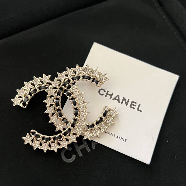 Chanel C Star Leather Brooch Same Material