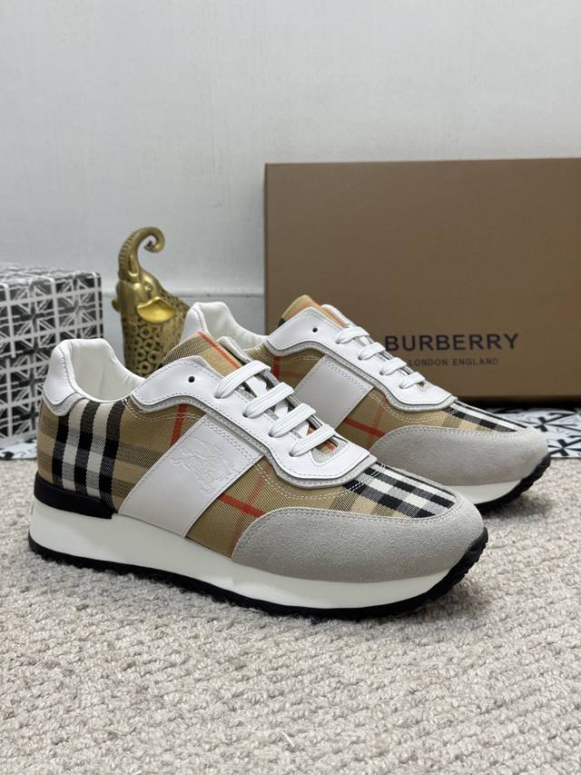 The new Burberry men's classic low cut sneakers, priced at actual factory price BURBERRY2024C, feature vintage plaid cotton paired with cowhide material for a refreshed interpretation, adorned with a refreshed brand logo. Made from sheepskin, durable