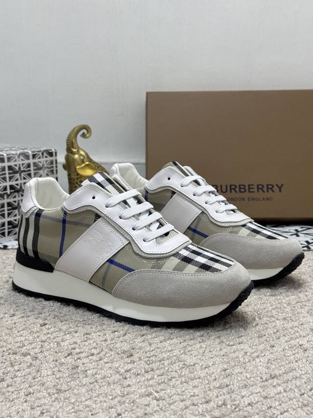 The new Burberry men's classic low cut sneakers, priced at actual factory price BURBERRY2024C, feature vintage plaid cotton paired with cowhide material for a refreshed interpretation, adorned with a refreshed brand logo. Made from sheepskin, durable