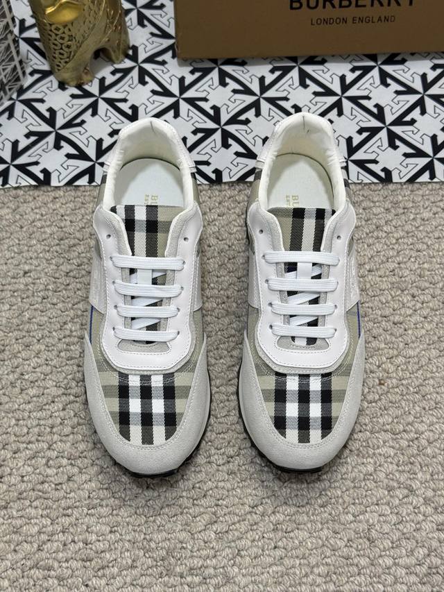 The new Burberry men's classic low cut sneakers, priced at actual factory price BURBERRY2024C, feature vintage plaid cotton paired with cowhide material for a refreshed interpretation, adorned with a refreshed brand logo. Made from sheepskin, durable